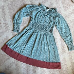 Matilda Jane Girls size 6 Teal and Brown Smocked Cottagecore Style Dress